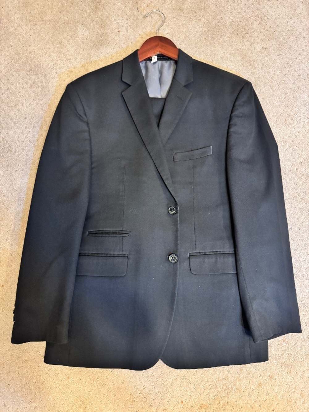 Perry Ellis Portfolio Mens Suit & Pants - Solid Black 42S, 36W X 30L